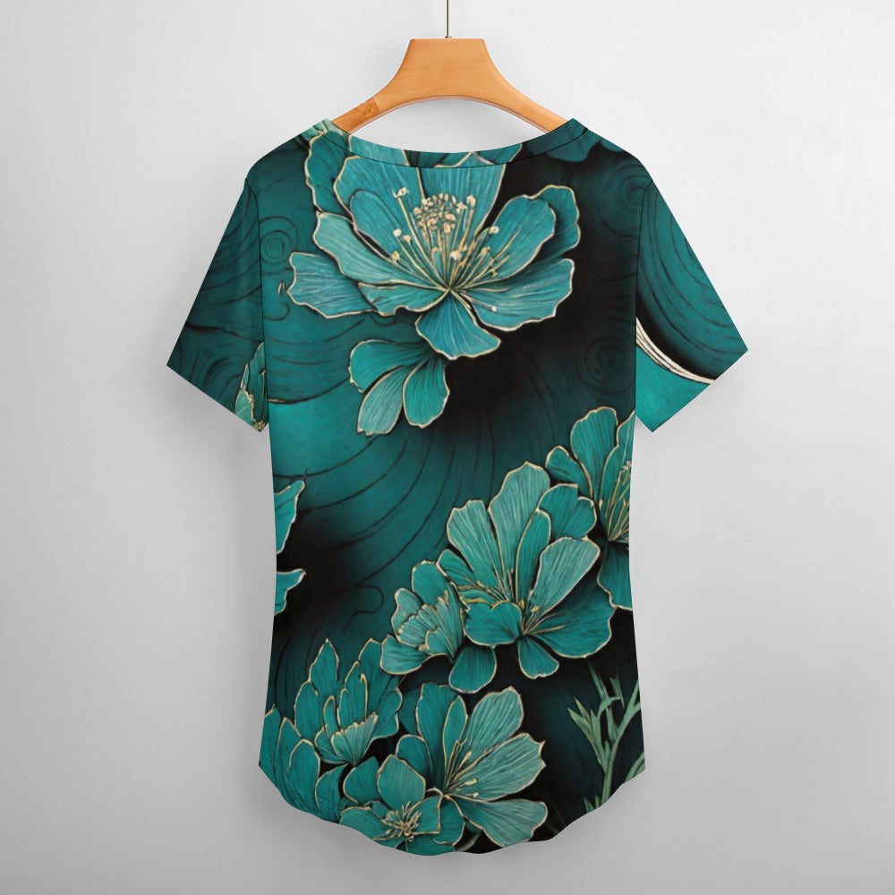 2024 New V Neck Short-sleeve Women Shirt Printed