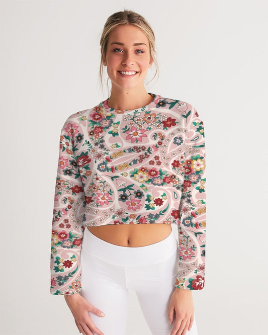 Pink abstract Pretty Sisters Women's All-Over Print Cropped Sweatshirt