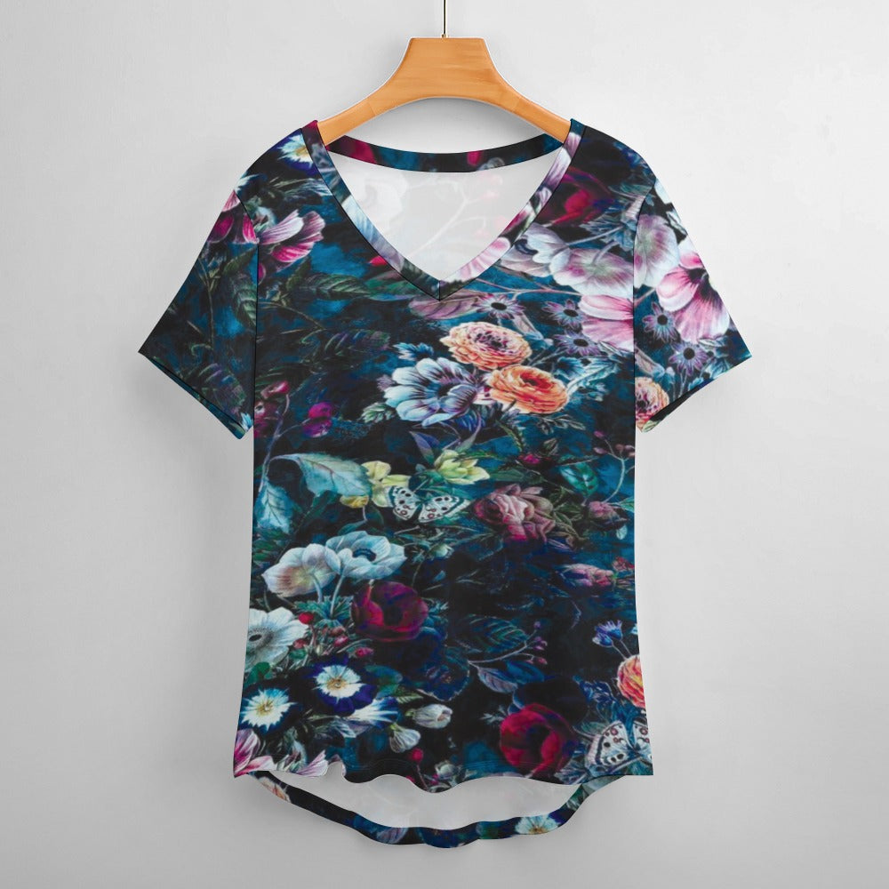 2024 New V Neck Short-sleeve Women Shirt Printed