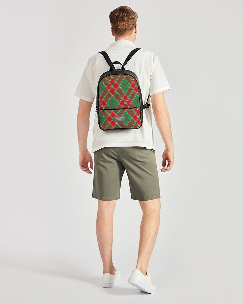 Red & Green cross pattern Classic Faux Leather Backpack