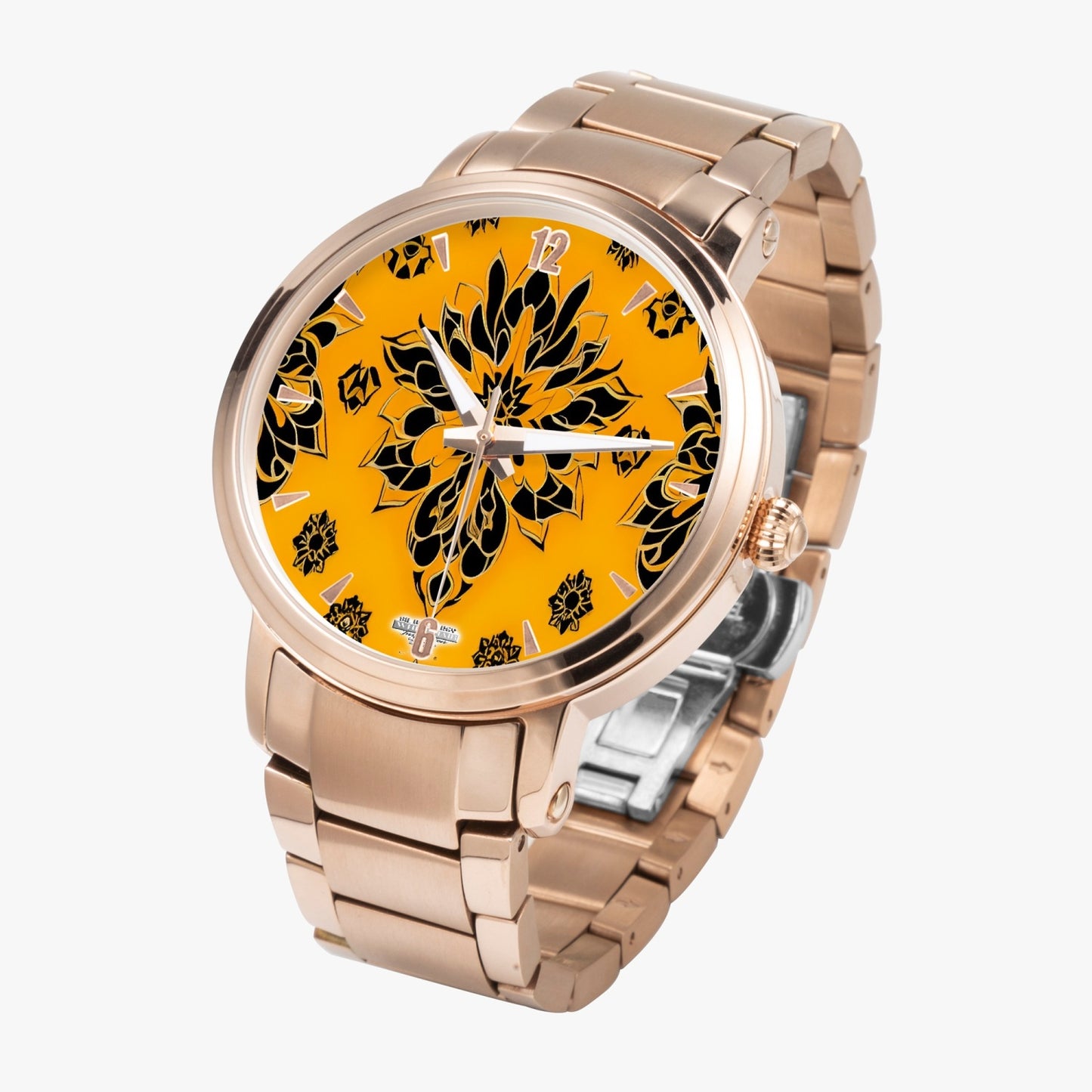 Orange and black royal pattern Steel Strap Automatic Watch (With Indicators)