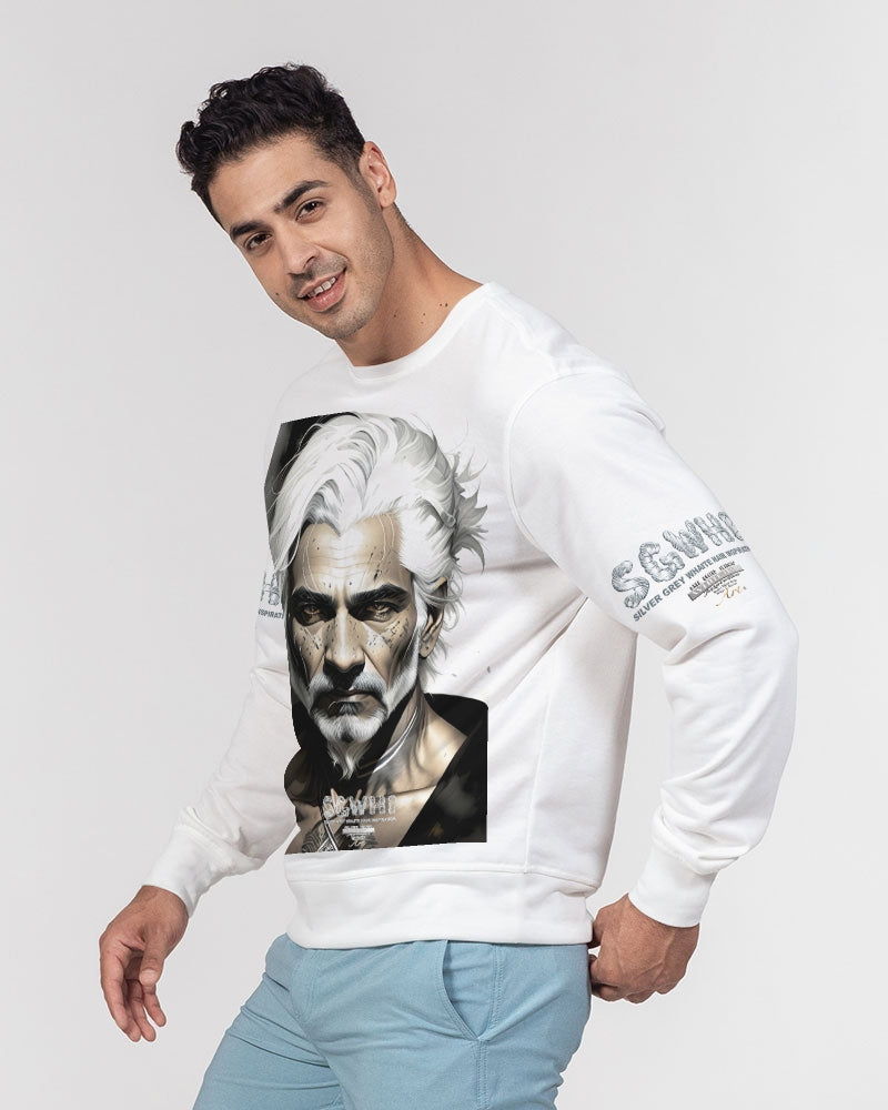 Handsome Silver grey Indian ink Portrait Men's All-Over Print Classic French Terry Crewneck Pullover