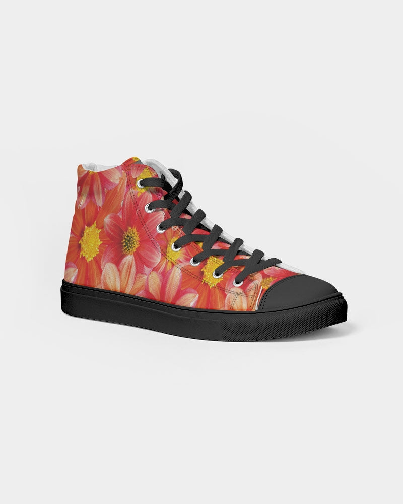 Beautiful blood orange flower design Women's Hightop Canvas Shoe - Black