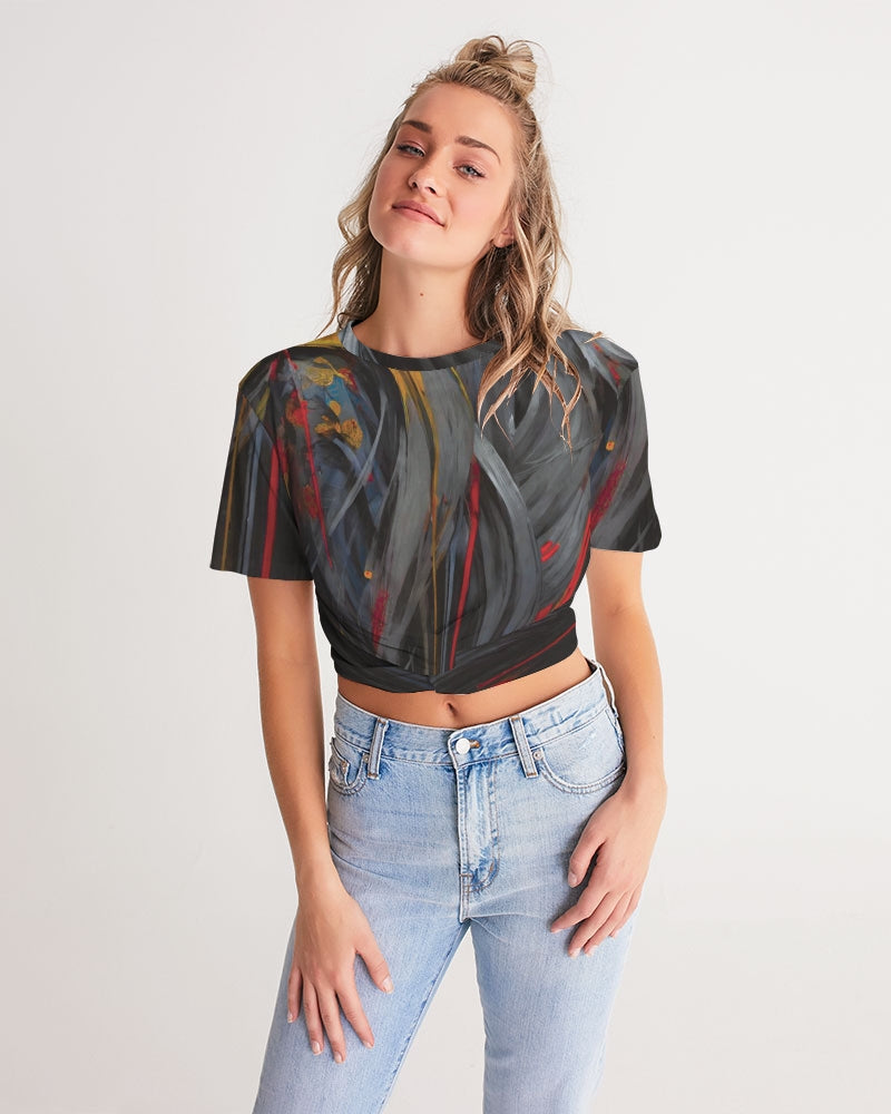 Asian collection [Part 1] Women's All-Over Print Twist-Front Cropped Tee