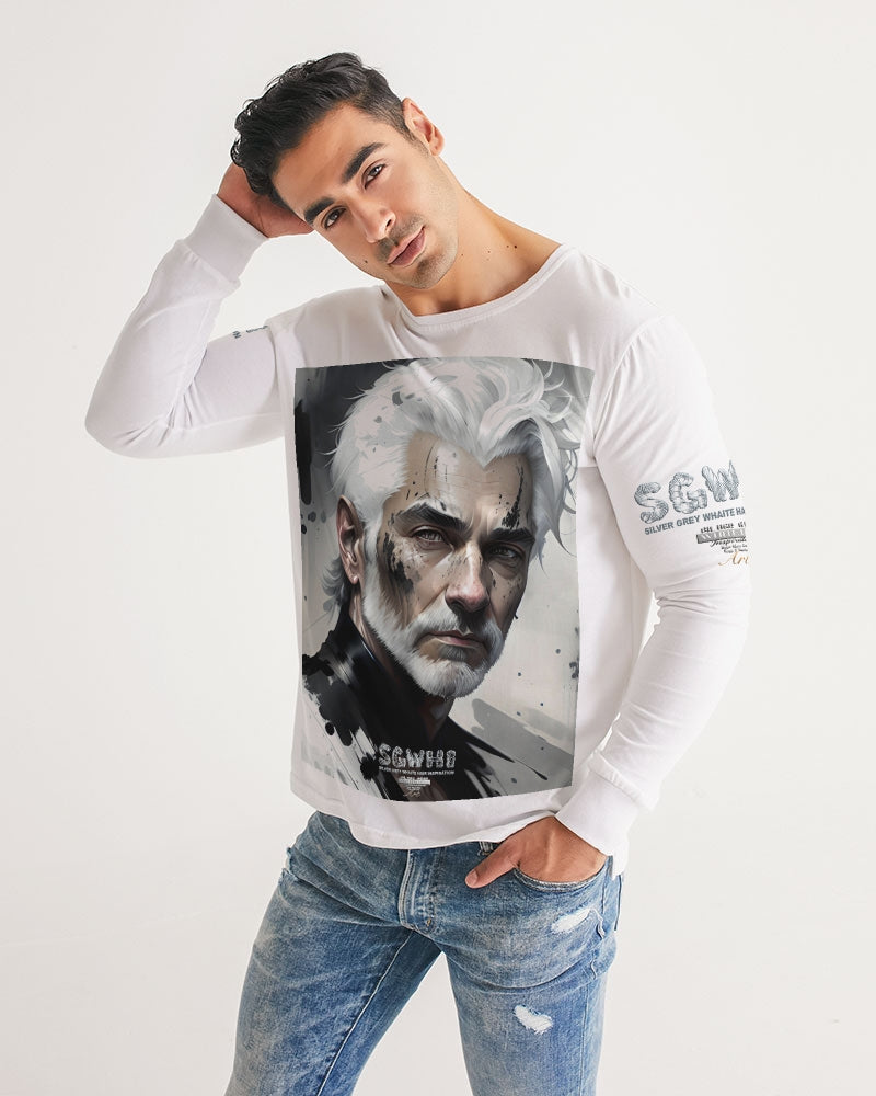 White silver grey fox King Men's All-Over Print Long Sleeve Tee