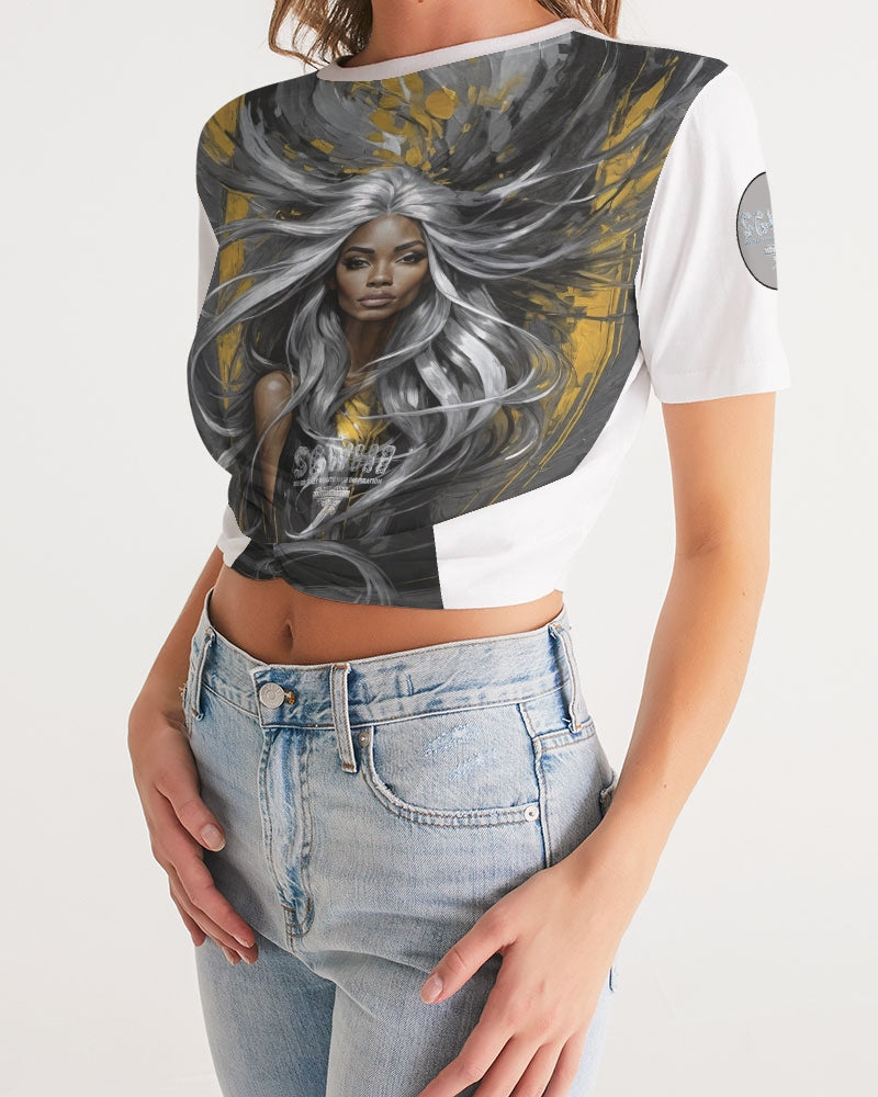 Black Sister Collection [Part 2 ] Women's All-Over Print Twist-Front Cropped Tee