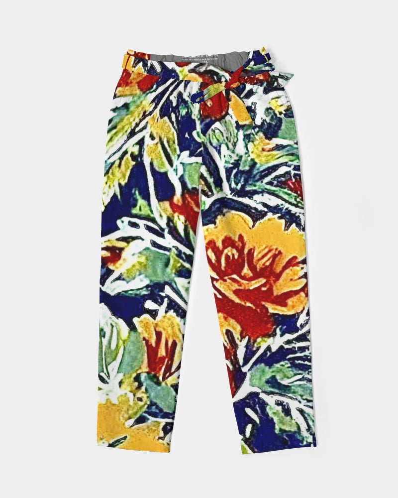 Painted flower design Women's All-Over Print Belted Tapered Pants