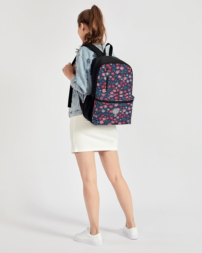 Midnight blue pretty glance.  Duo-Zip Front Canvas Backpack