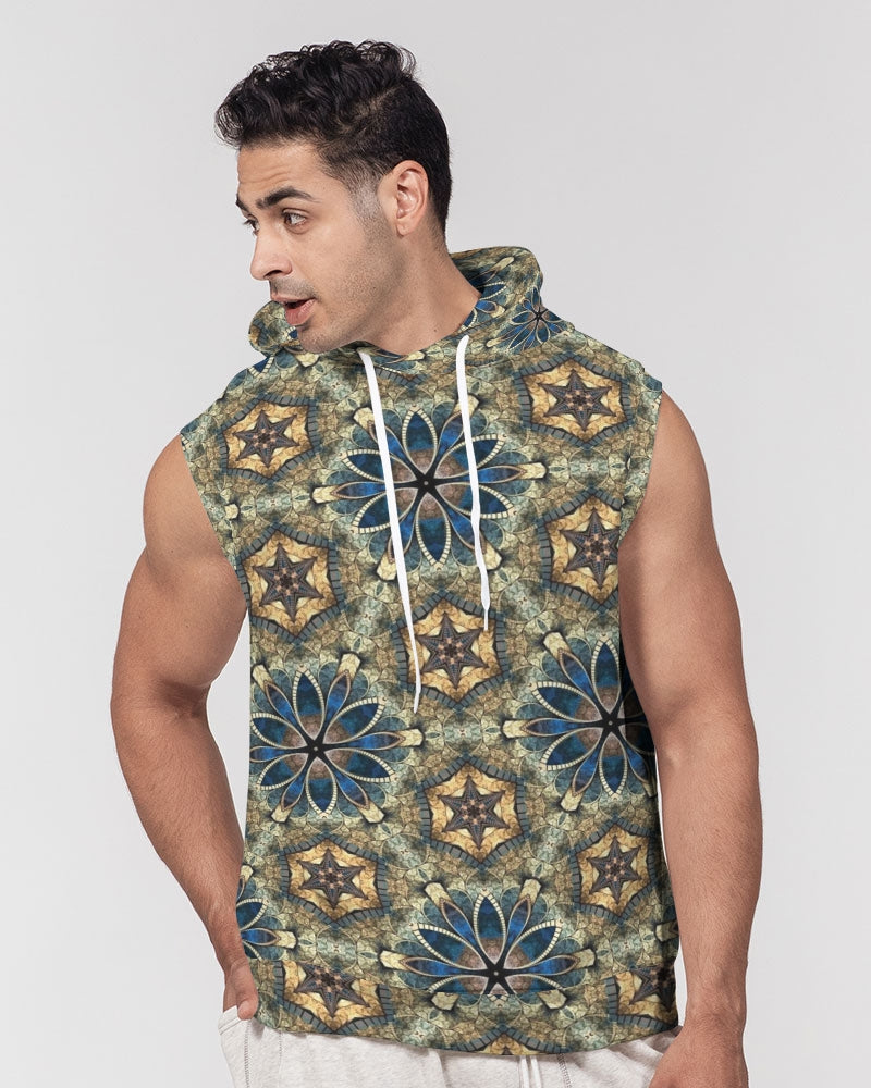 Green & Dark Blue almost star pattern. Men's All-Over Print Heavyweight Sleeveless Hoodie