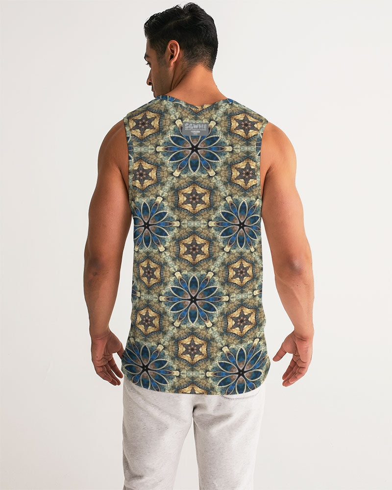 Green & Dark Blue almost star pattern. Men's All-Over Print Sport Tank