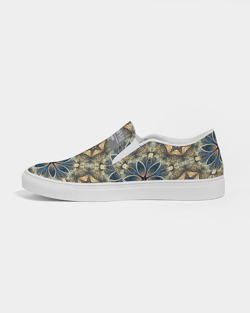 Green & Dark Blue almost star pattern. Men's Slip-On Canvas Shoe