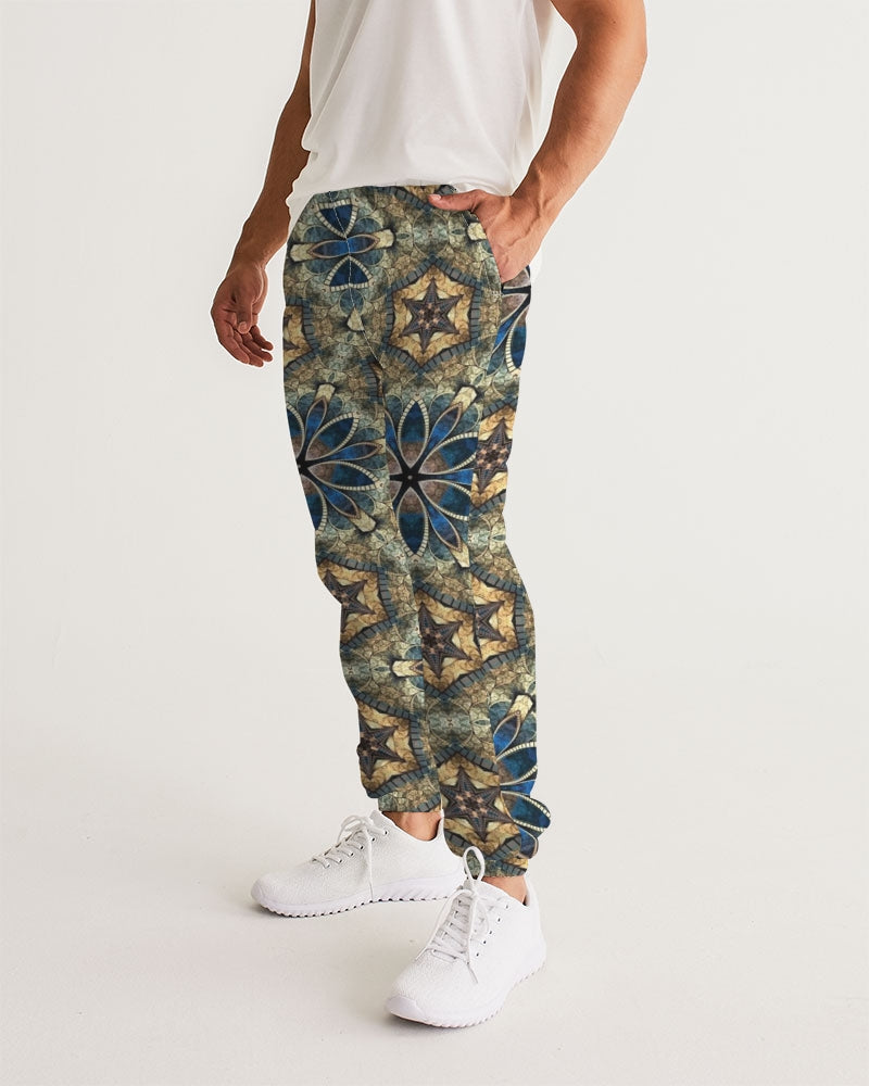 Green & Dark Blue almost star pattern. Men's All-Over Print Track Pants