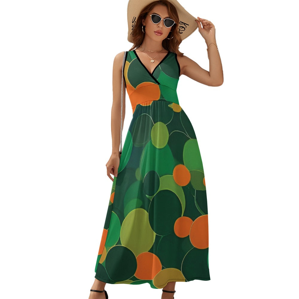 Orange and green ball pattern Ladies Sleeveless Dress