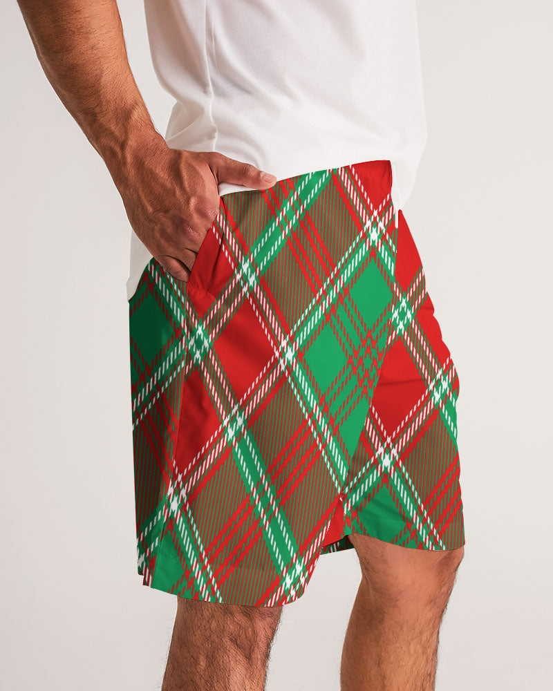 Red & Green cross pattern Men's All-Over Print Jogger Shorts