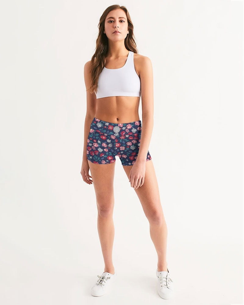 Midnight blue pretty glance.  Women's All-Over Print Mid-Rise Yoga Shorts