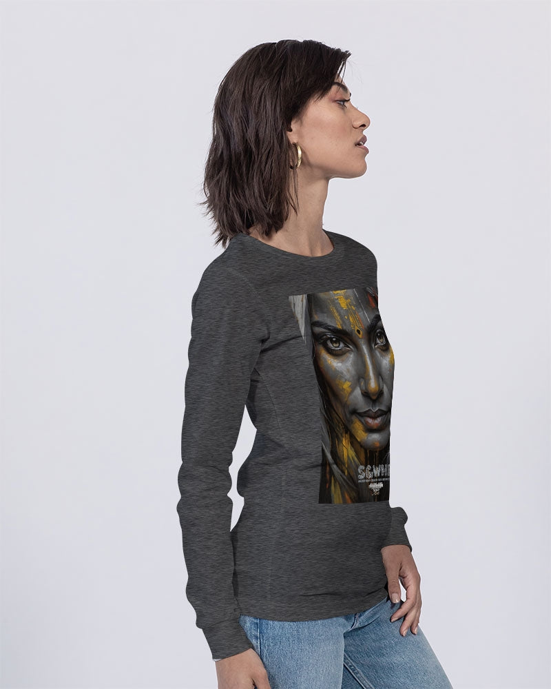 South Asian silver grey white hair sisters portrait [3] Unisex Jersey Long Sleeve Tee | Bella + Canvas