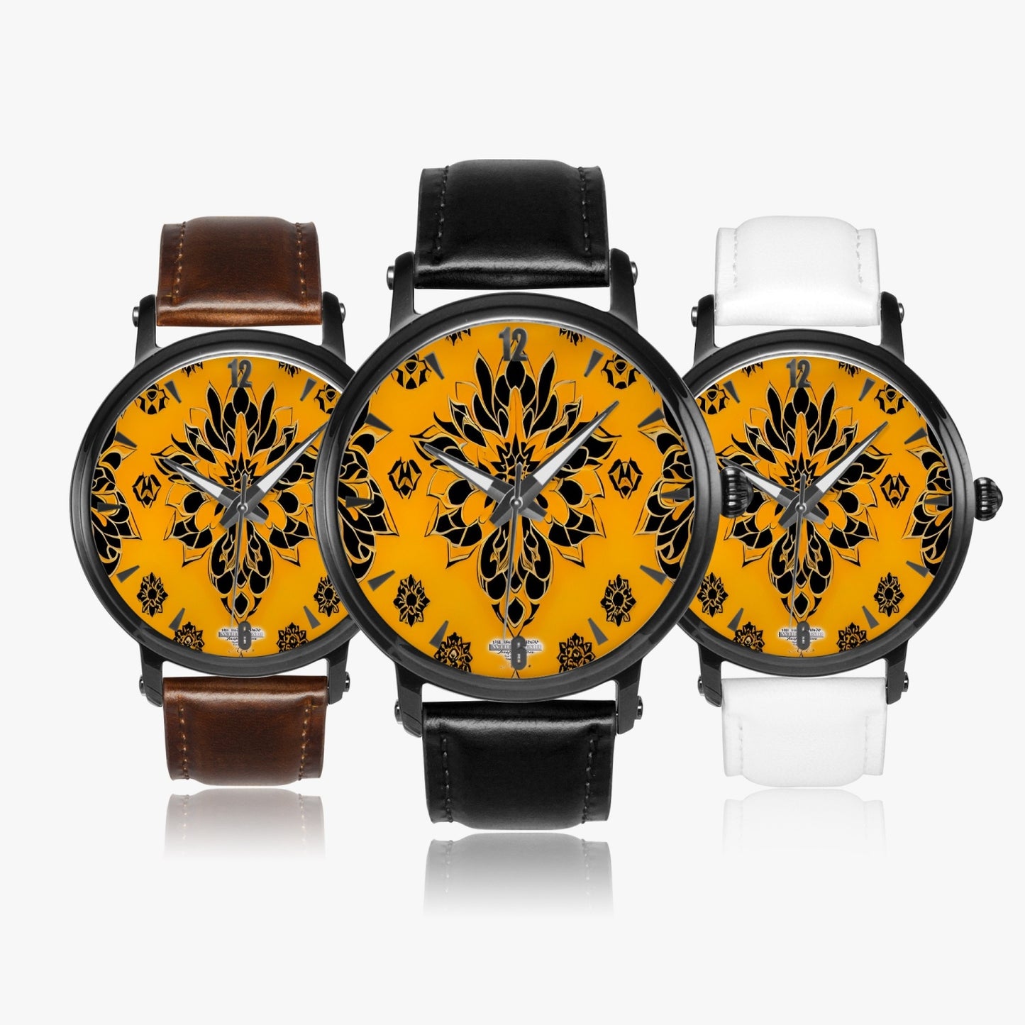 Orange and black royal pattern 46mm Unisex Automatic Watch(Black)