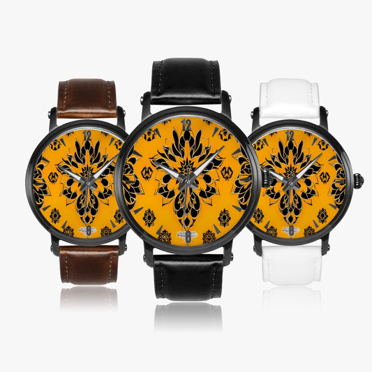 Orange and black royal pattern 46mm Unisex Automatic Watch(Black)