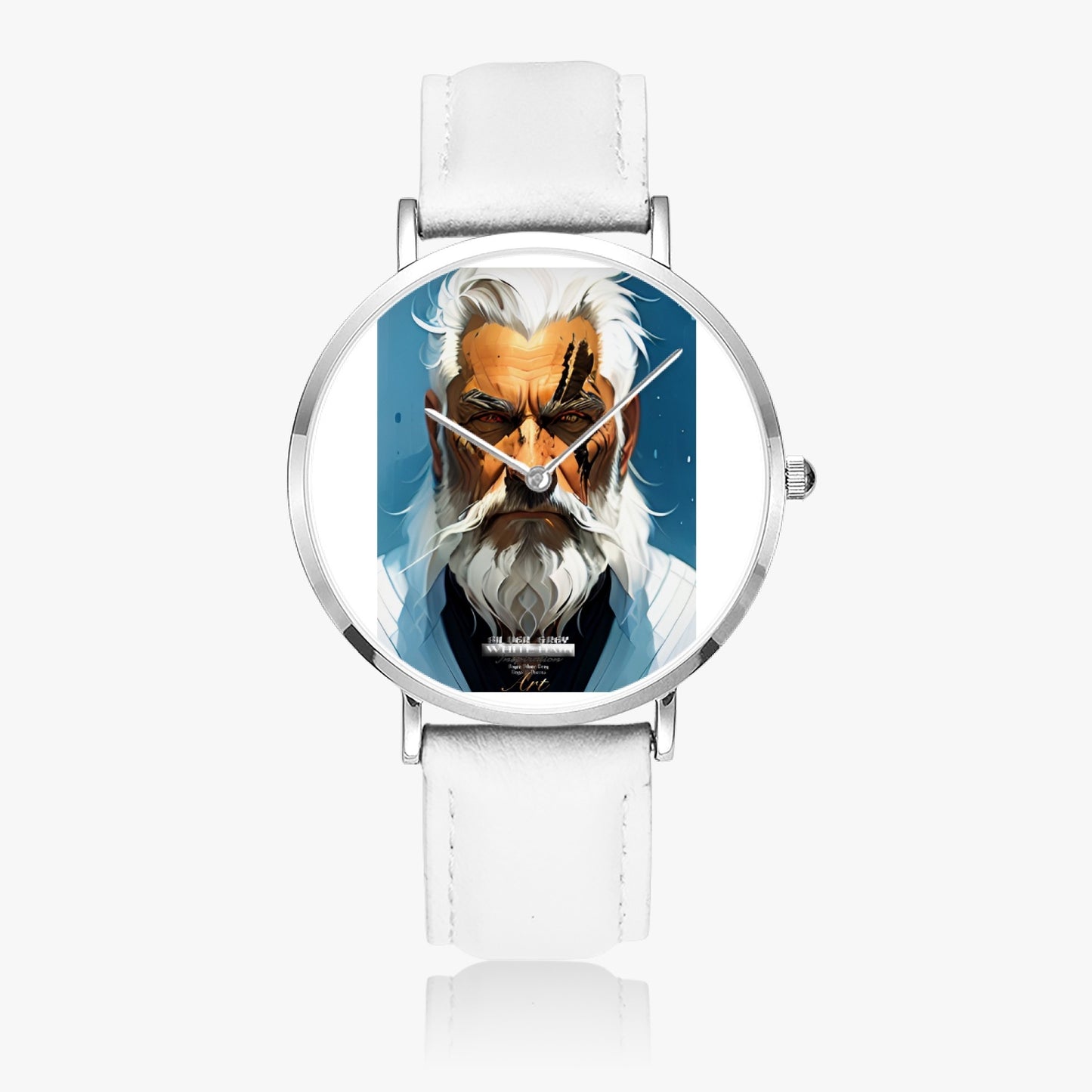 Silver bearded warrior. Hot Selling Ultra-Thin Leather Strap Quartz Watch (Silver)