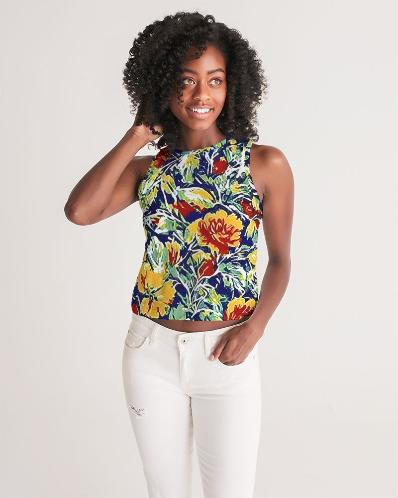 Painted flower design Women's All-Over Print Cropped Tank