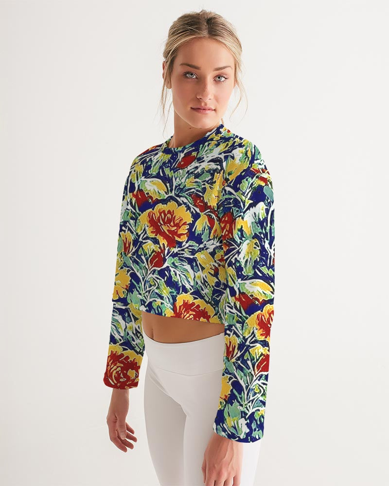 Painted flower design Women's All-Over Print Cropped Sweatshirt