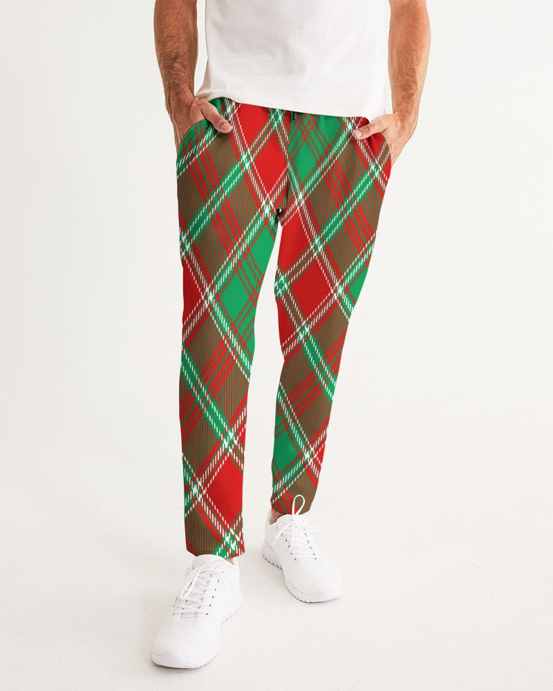 Red & Green cross pattern Men's All-Over Print Joggers