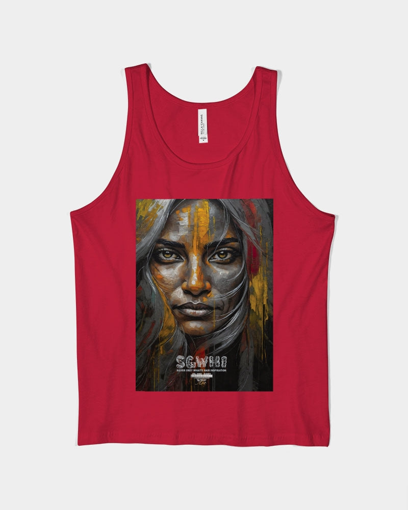 South Asian silver grey white hair sisters portrait  Unisex Jersey Tank | Bella + Canvas