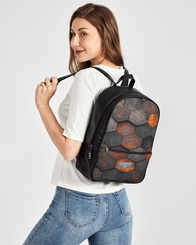 Cool stone hexagon patten 3D Classic Faux Leather Backpack