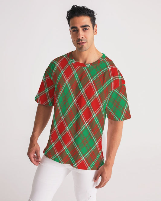 Red & Green cross pattern Men's All-Over Print Premium Heavyweight Tee