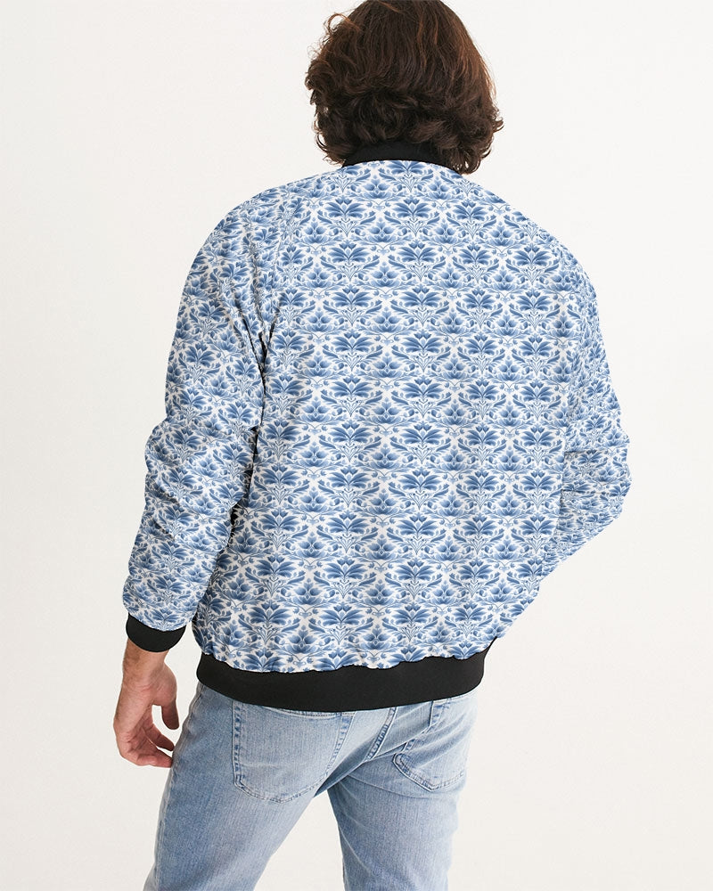 light blue Royal patten  Men's All-Over Print Bomber Jacket