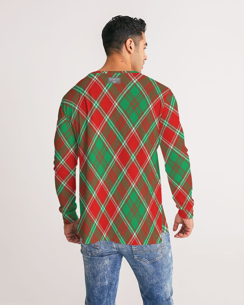 Red & Green cross pattern Men's All-Over Print Long Sleeve Tee