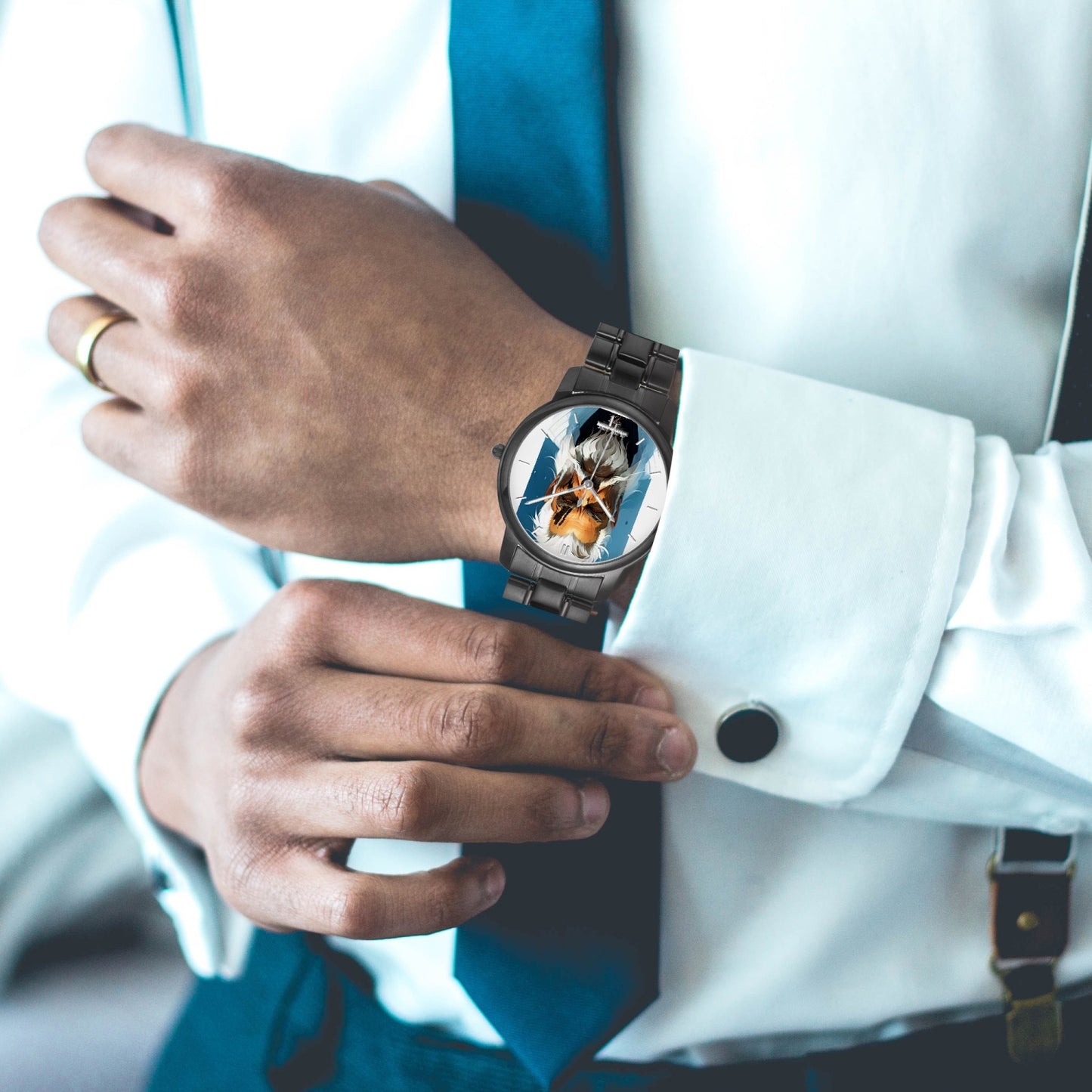 Silver bearded warrior. Folding Clasp Type Stainless Steel Quartz Watch (With Indicators)