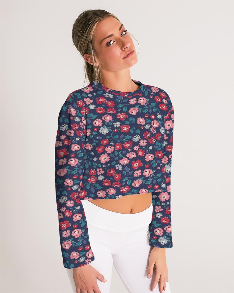 Midnight blue pretty glance.  Women's All-Over Print Cropped Sweatshirt