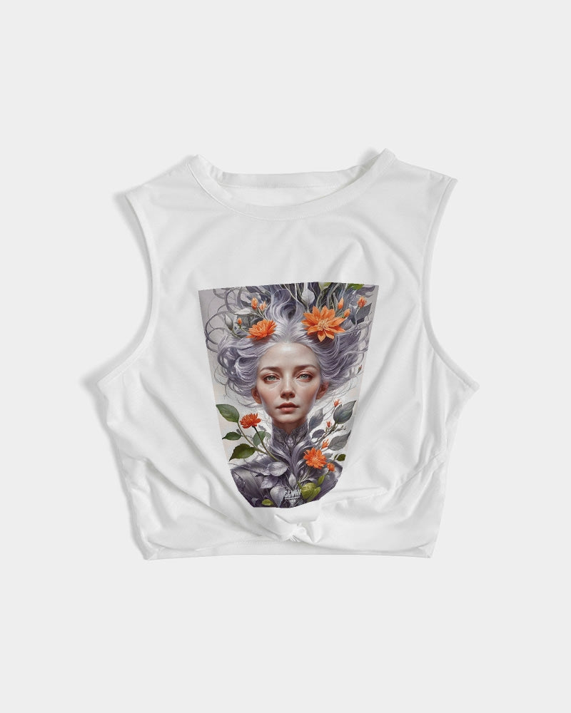 Beautiful white sister grey hair blossom Women's  All-Over Print Twist-Front Tank