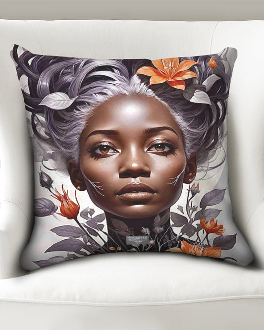 Beautiful black silver grey hair blossom women Throw Pillow Case 20"x20"