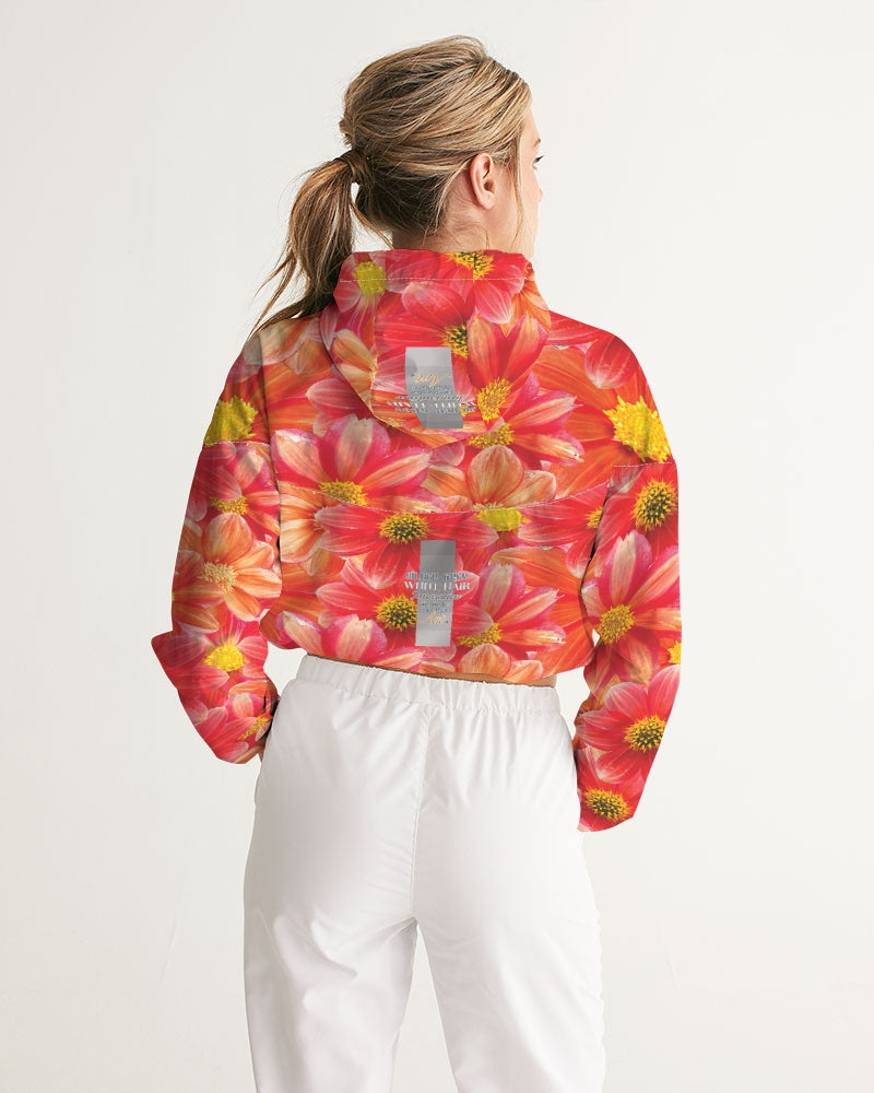 Beautiful blood orange flower design Women's All-Over Print Cropped Windbreaker