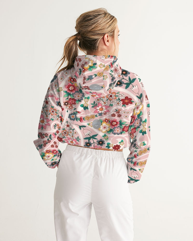 Pink abstract Pretty Sisters Women's All-Over Print Cropped Windbreaker