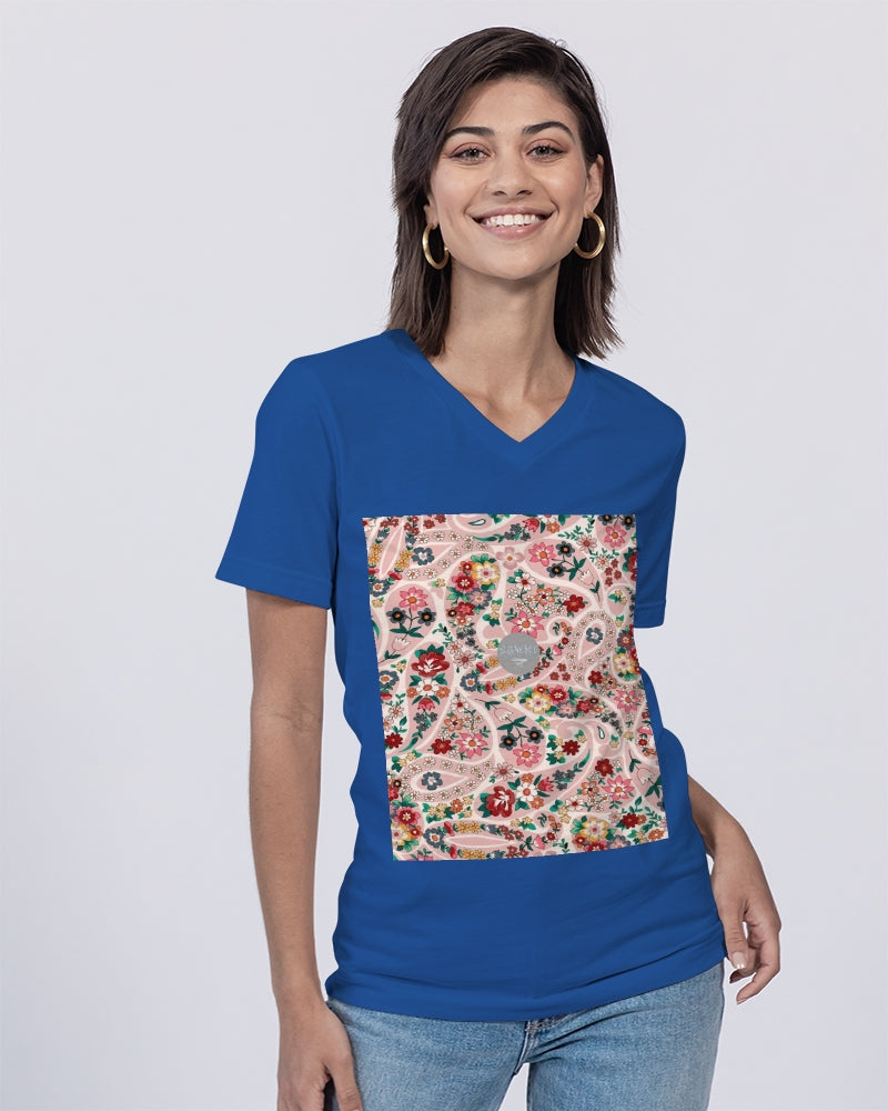 Pink abstract Pretty Sisters Unisex Jersey V-Neck Tee | Bella + Canvas