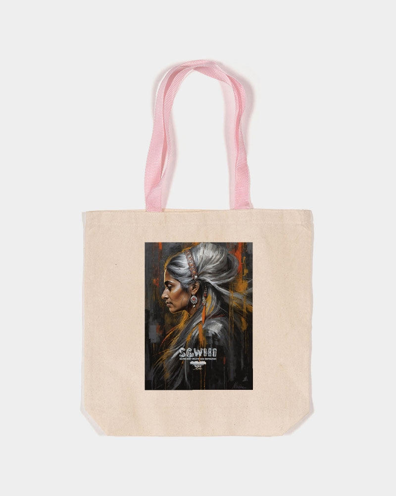 South Asian silver grey white hair sisters portrait [2] Canvas Tote with Contrast-Color Handles | Q-Tees