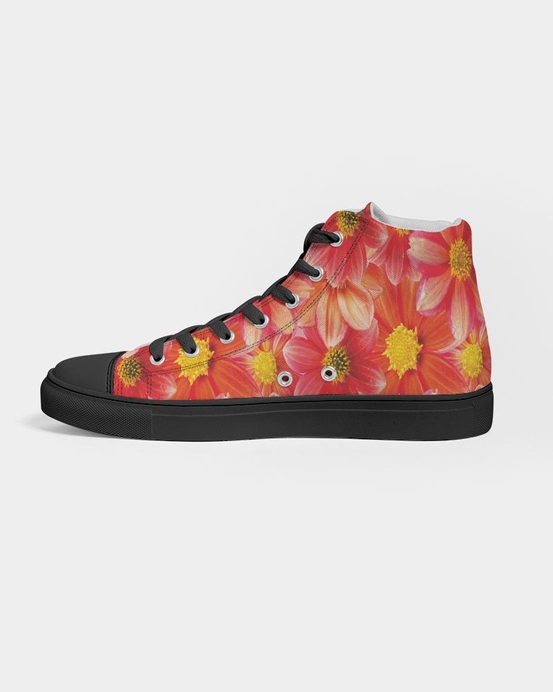 Beautiful blood orange flower design Women's Hightop Canvas Shoe - Black