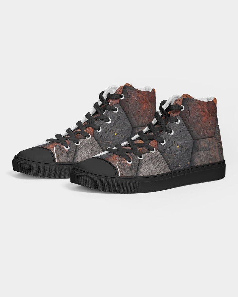 Cool stone hexagon patten 3D Men's Hightop Canvas Shoe - Black