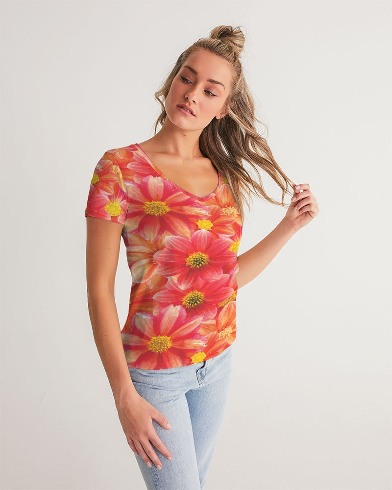 Beautiful blood orange flower design Women's All-Over Print V-Neck Tee