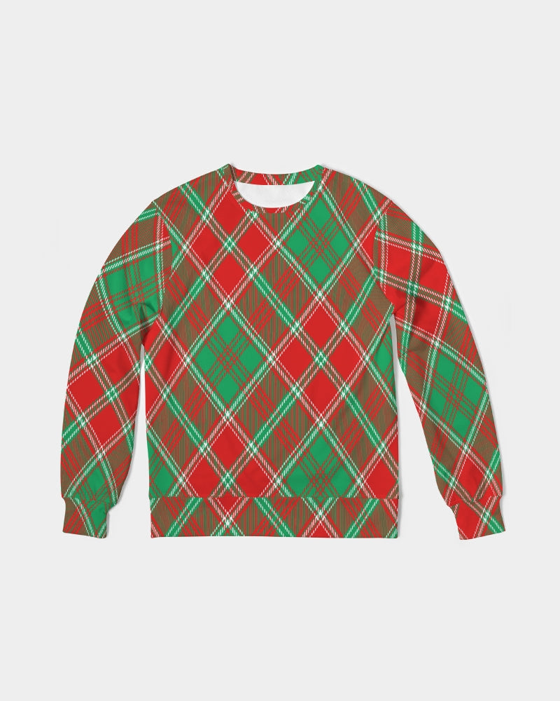 Red & Green cross pattern Men's All-Over Print Classic French Terry Crewneck Pullover