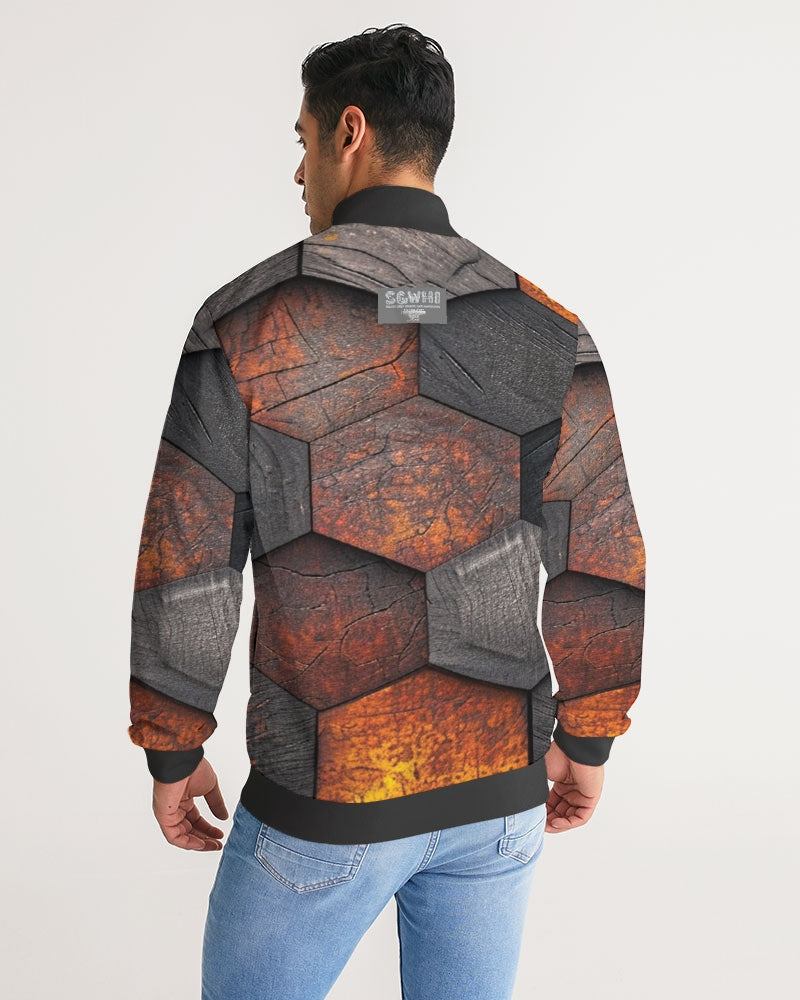 Cool stone hexagon patten 3D Men's All-Over Print Stripe Sleeve Track Jacket