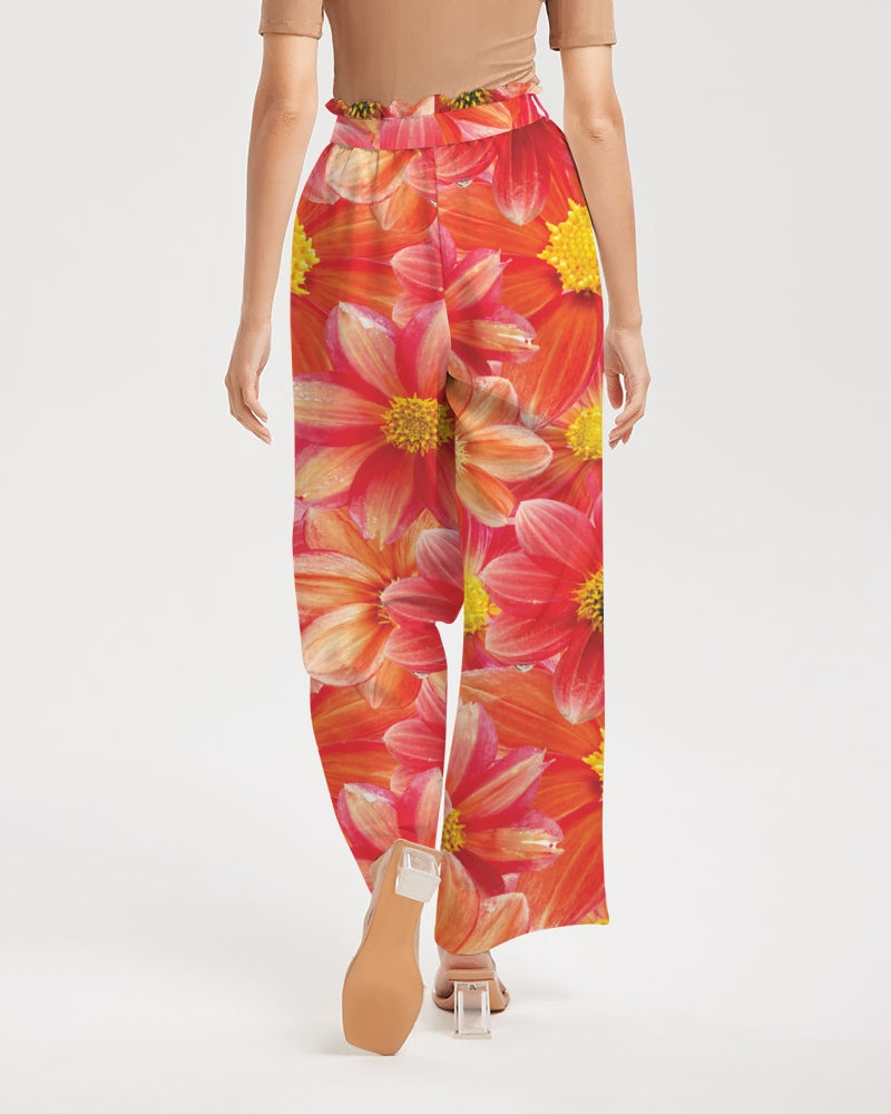 Beautiful blood orange flower design Women's All-Over Print High-Rise Wide Leg Pants