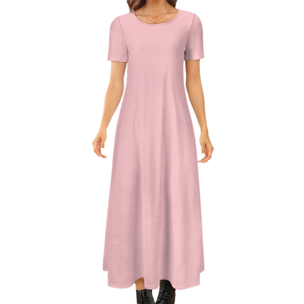 Crystal Rose Round Neck Short Sleeve Dress (No Pockets)