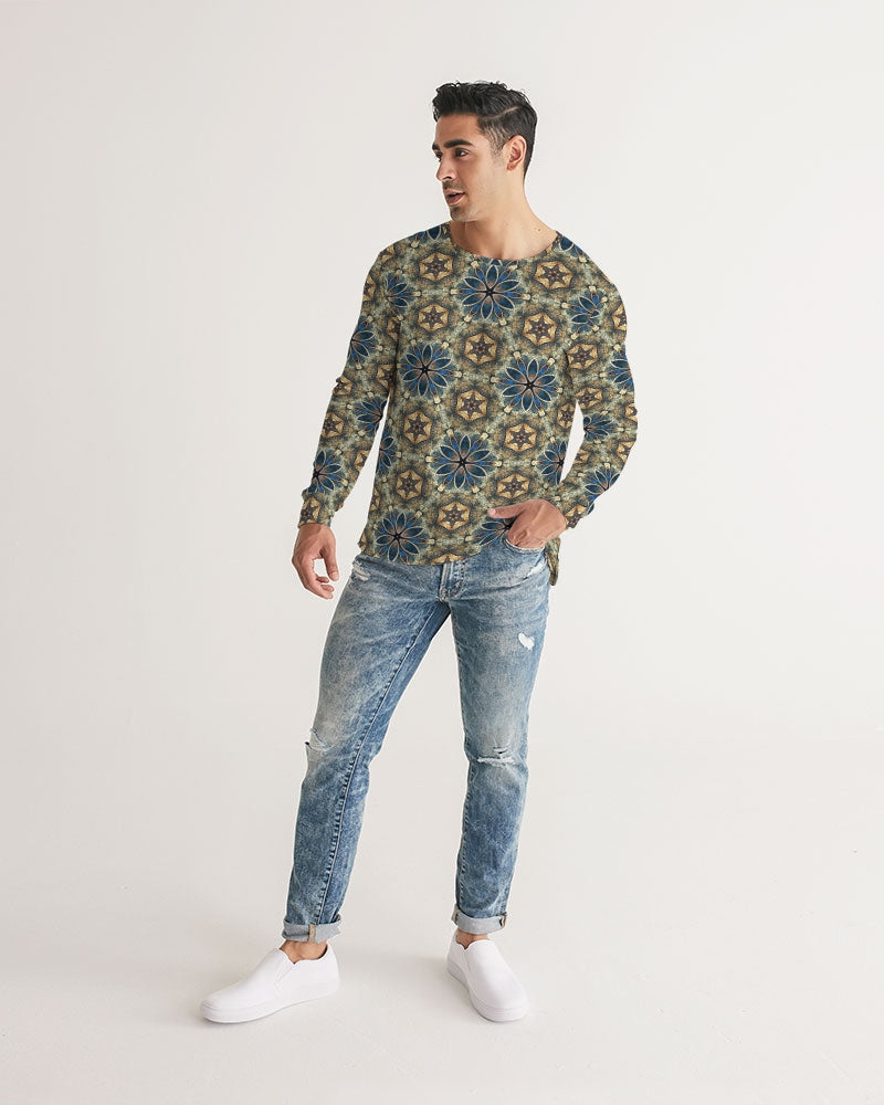 Green & Dark Blue almost star pattern. Men's All-Over Print Long Sleeve Tee