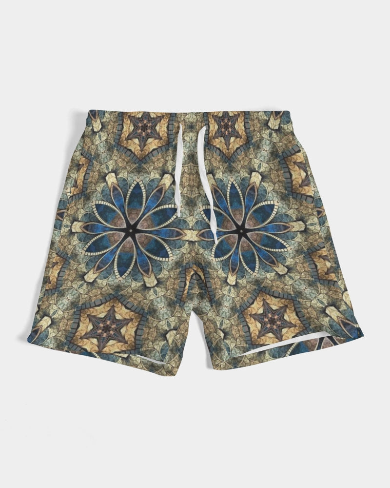 Green & Dark Blue almost star pattern. Men's All-Over Print Swim Trunk