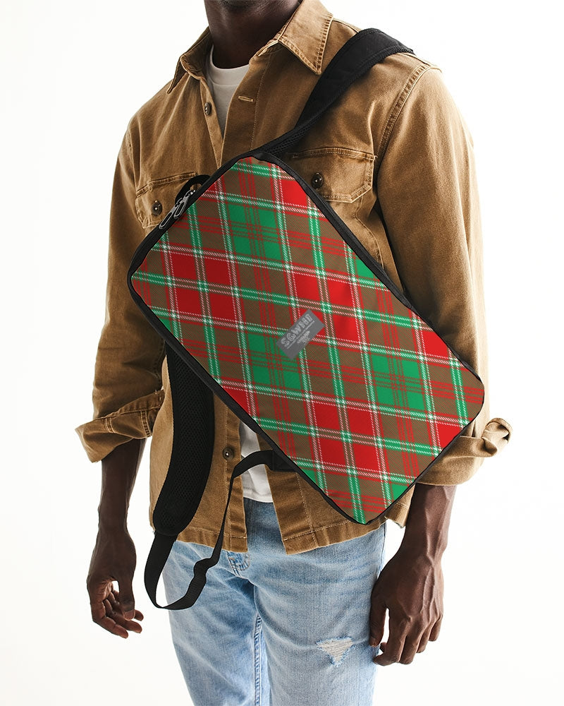 Red & Green cross pattern Slim Tech Backpack