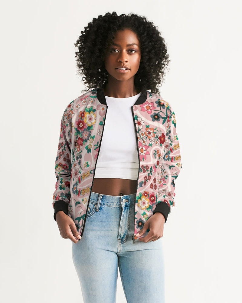 Pink abstract Pretty Sisters Women's All-Over Print Bomber Jacket